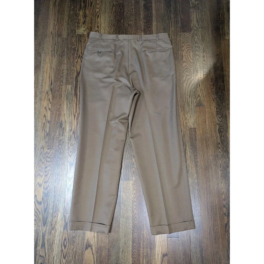 JB Britches Dress Pants Mens 36x31 Brown Wool Pleated Cuffed Trousers Vtg USA